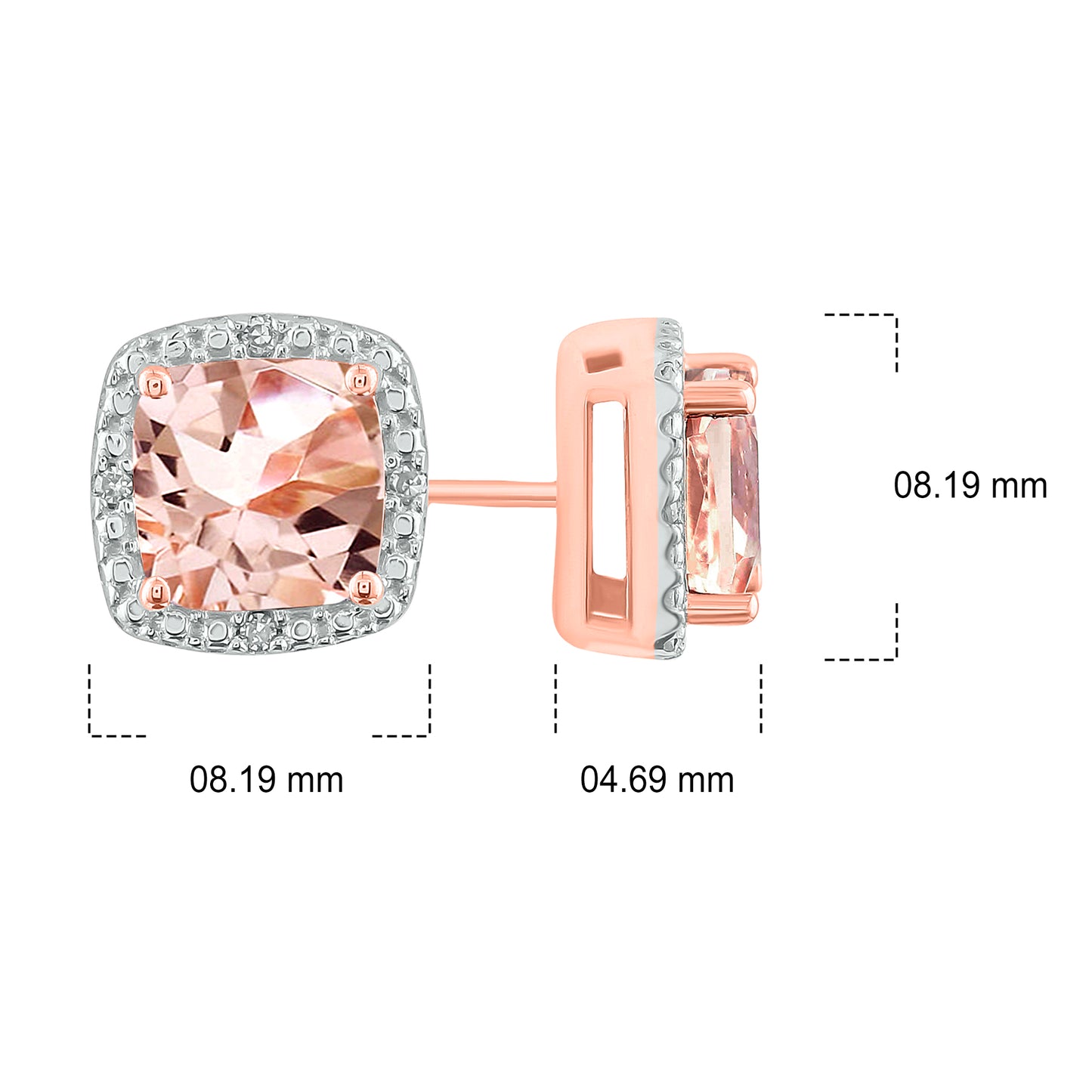 18K Gold Vermeil Morganite and Diamond Stud Earrings