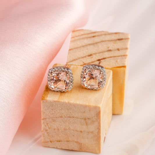 18K Gold Vermeil Morganite and Diamond Stud Earrings