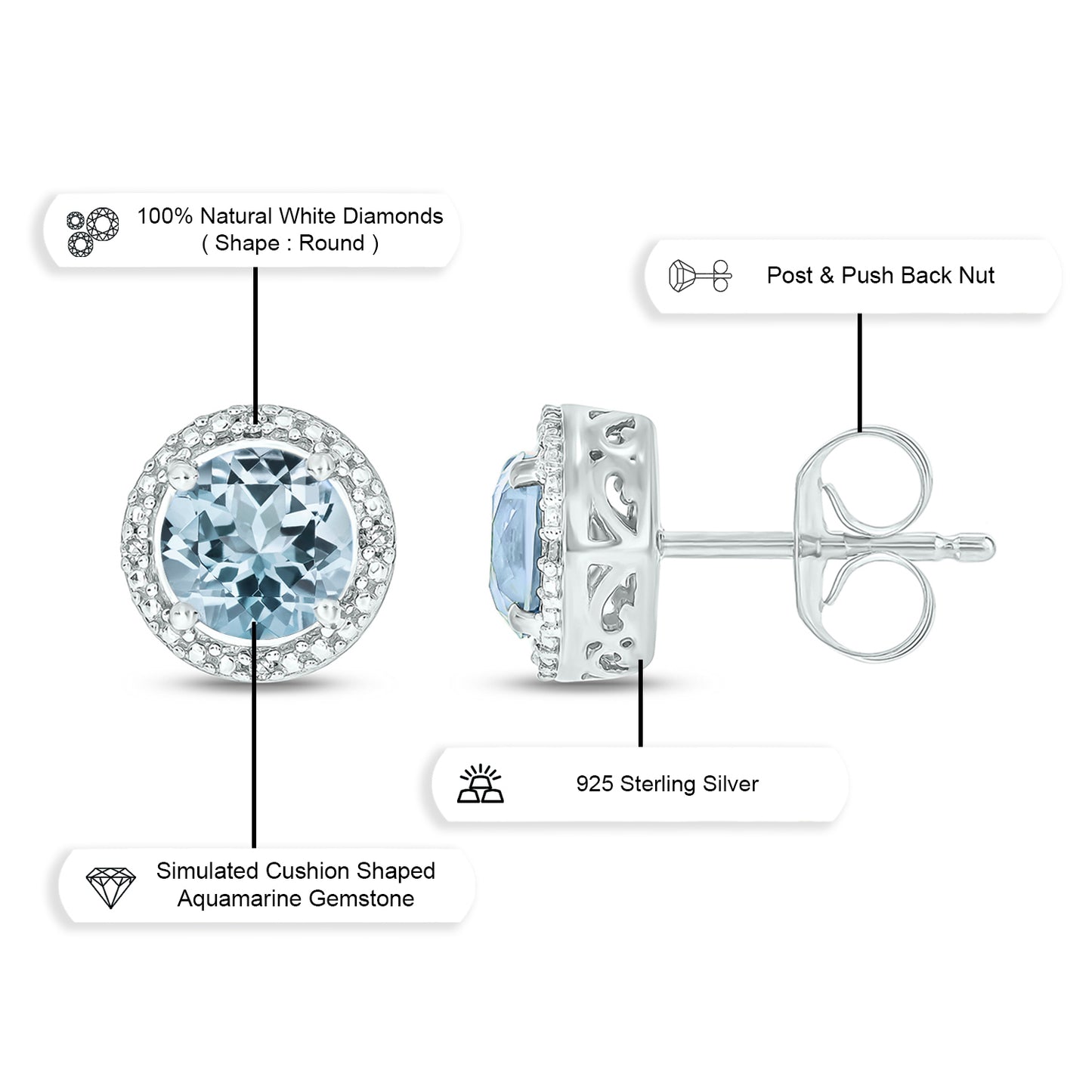 Round Coloured Stone Diamond Earrings in 925 Sterling Silver