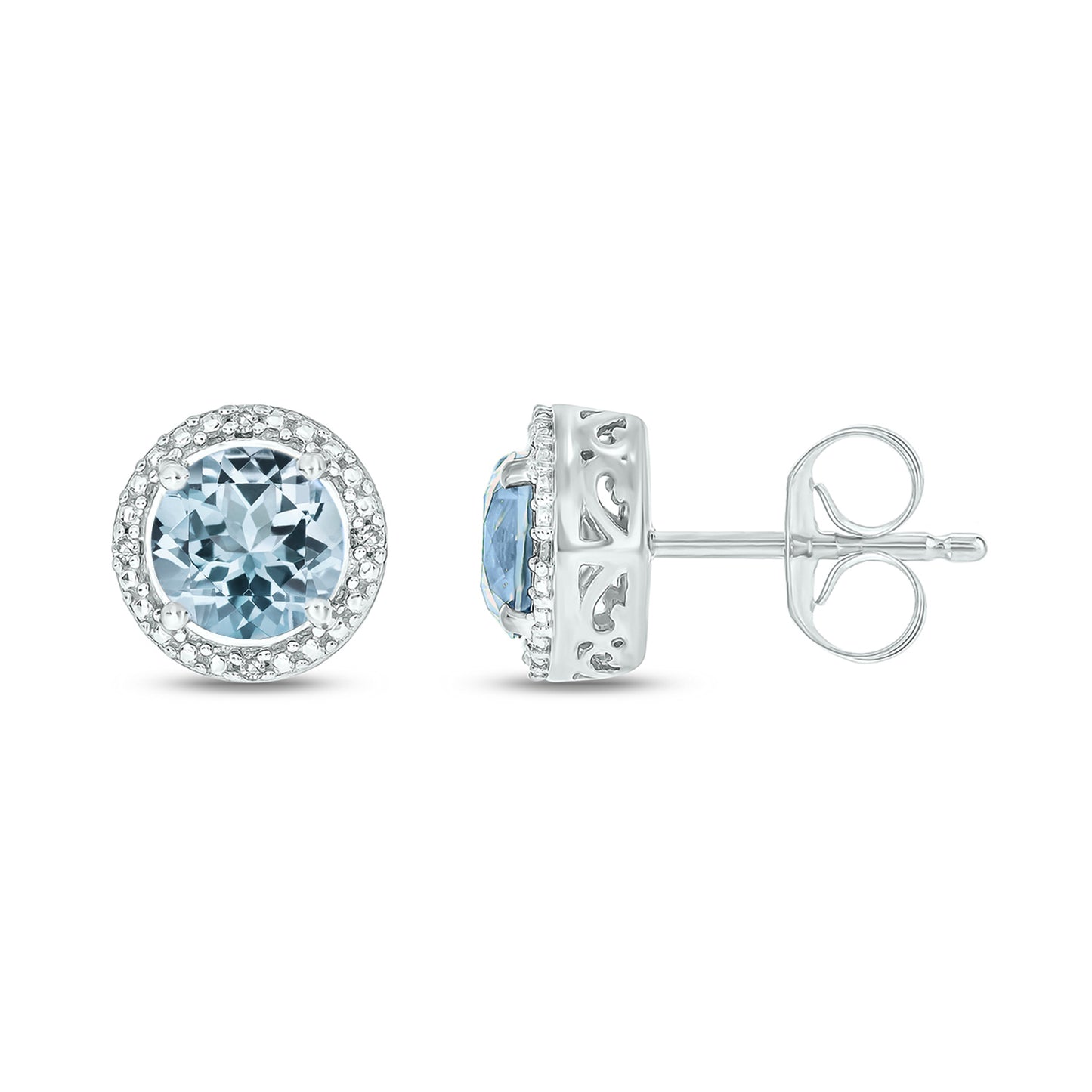 Round Coloured Stone Diamond Earrings in 925 Sterling Silver