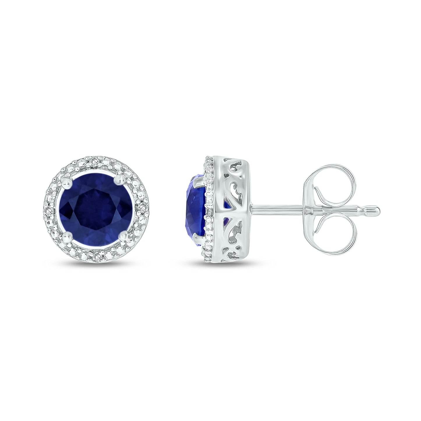 Round Coloured Stone Diamond Earrings in 925 Sterling Silver