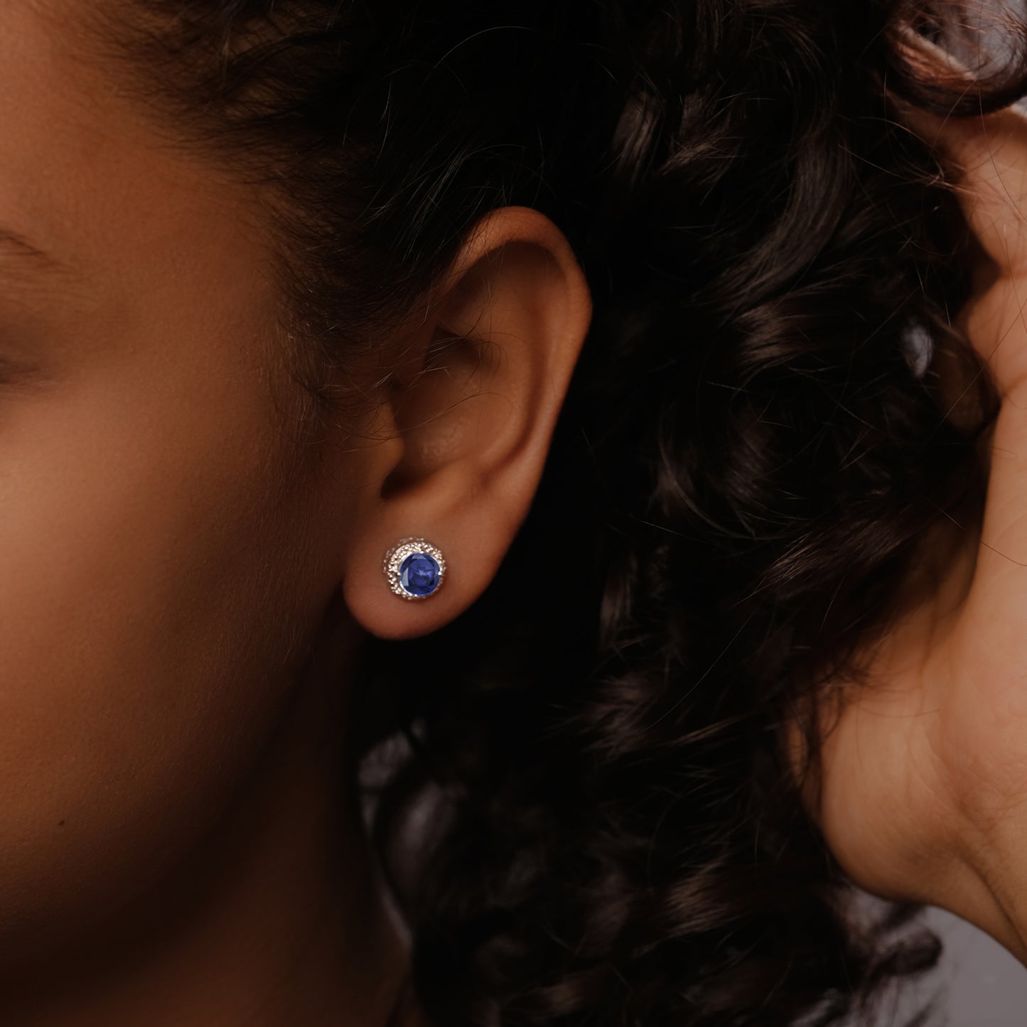 Round Coloured Stone Diamond Earrings in 925 Sterling Silver