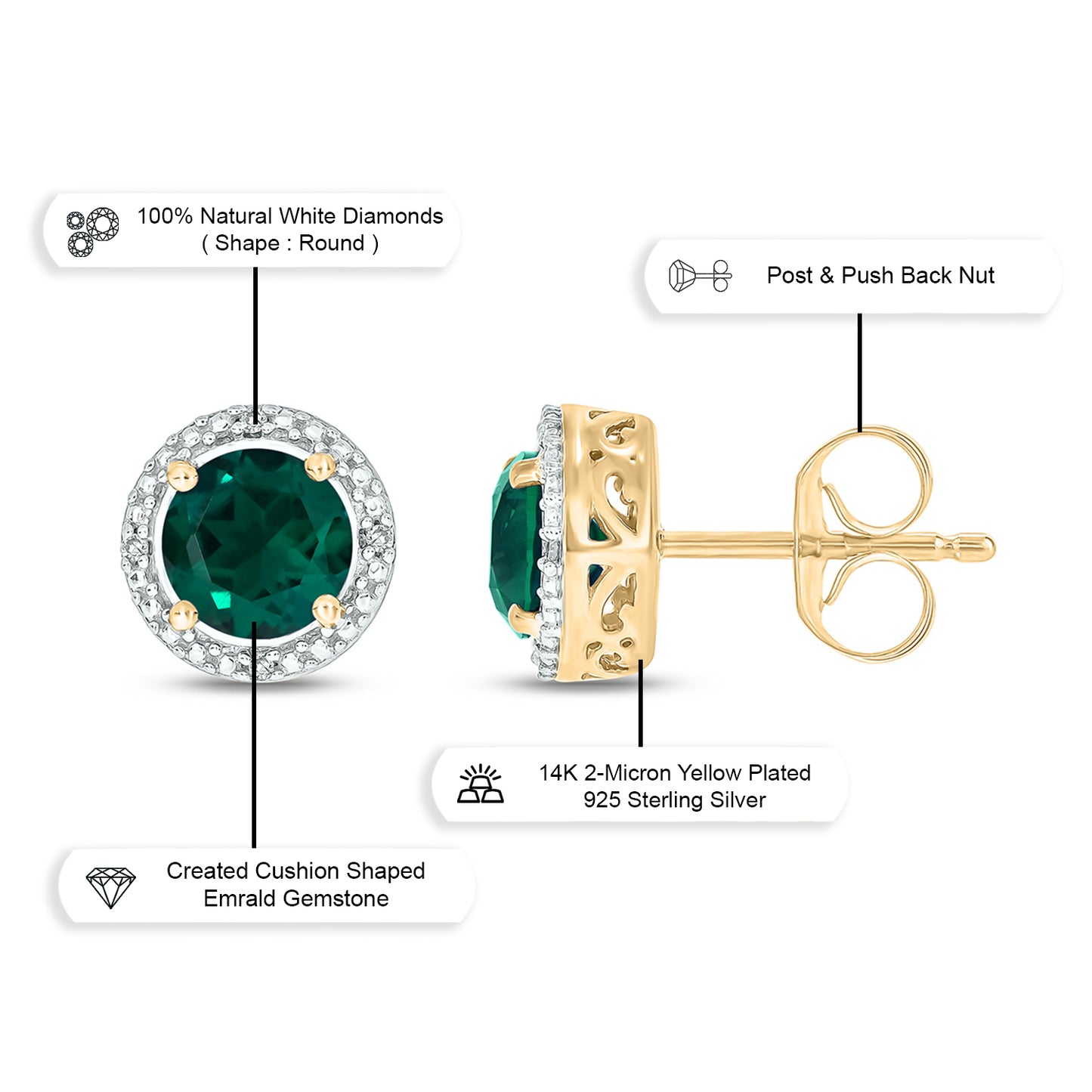 925 Sterling Silver Round Coloured Stone Diamond Earrings