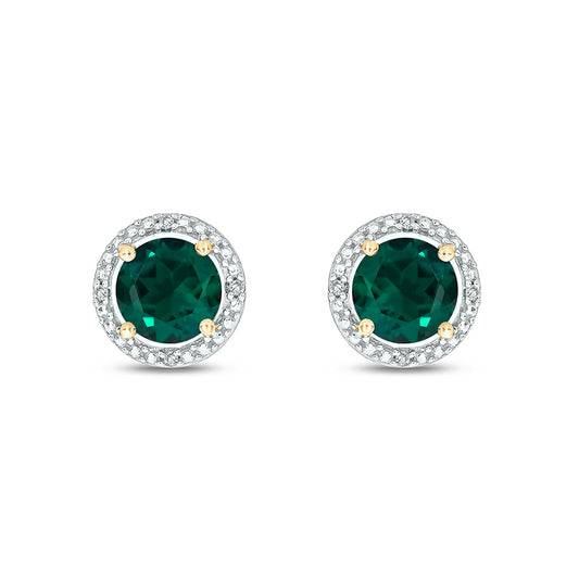 14K Gold Vermeil Emerald and Diamond Stud Earrings