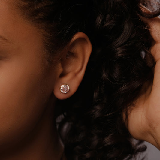 18K Gold Vermeil Diamond Stud Earrings with Ruby & Morganite Gemstones