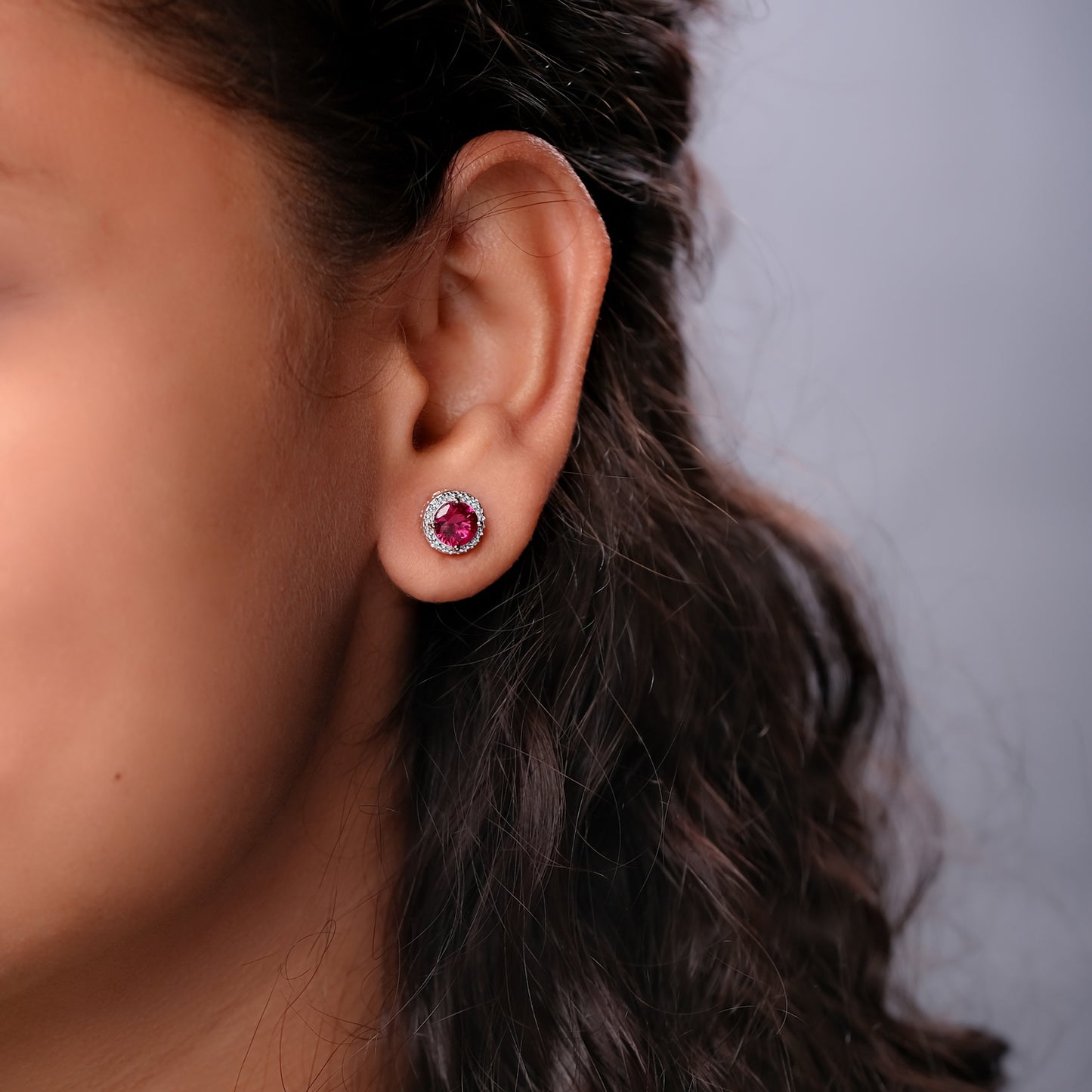18K Gold Vermeil Diamond Stud Earrings with Ruby & Morganite Gemstones