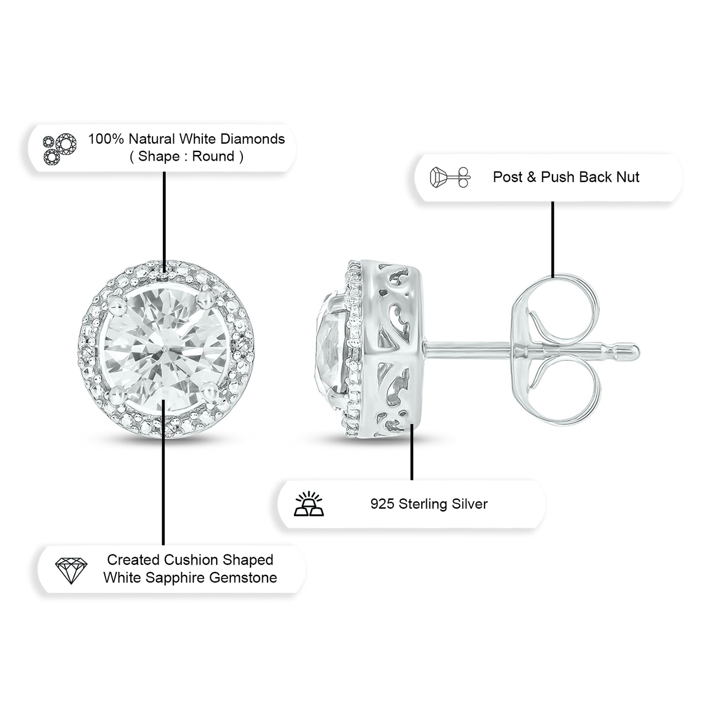 Round Coloured Stone Diamond Earrings in 925 Sterling Silver
