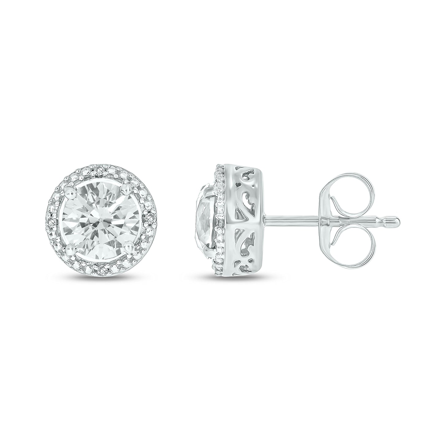 Round Coloured Stone Diamond Earrings in 925 Sterling Silver