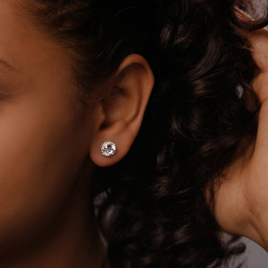 Round Coloured Stone Diamond Earrings in 925 Sterling Silver
