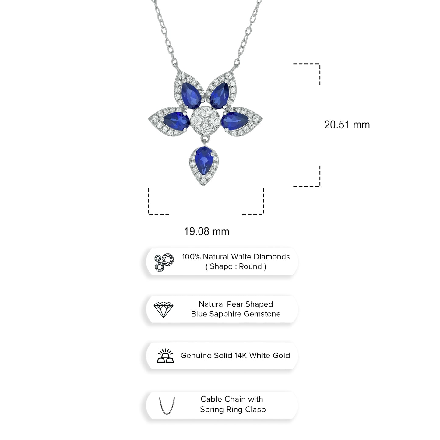 14KT Gold Floral Necklace in Blue Sapphire & Diamond