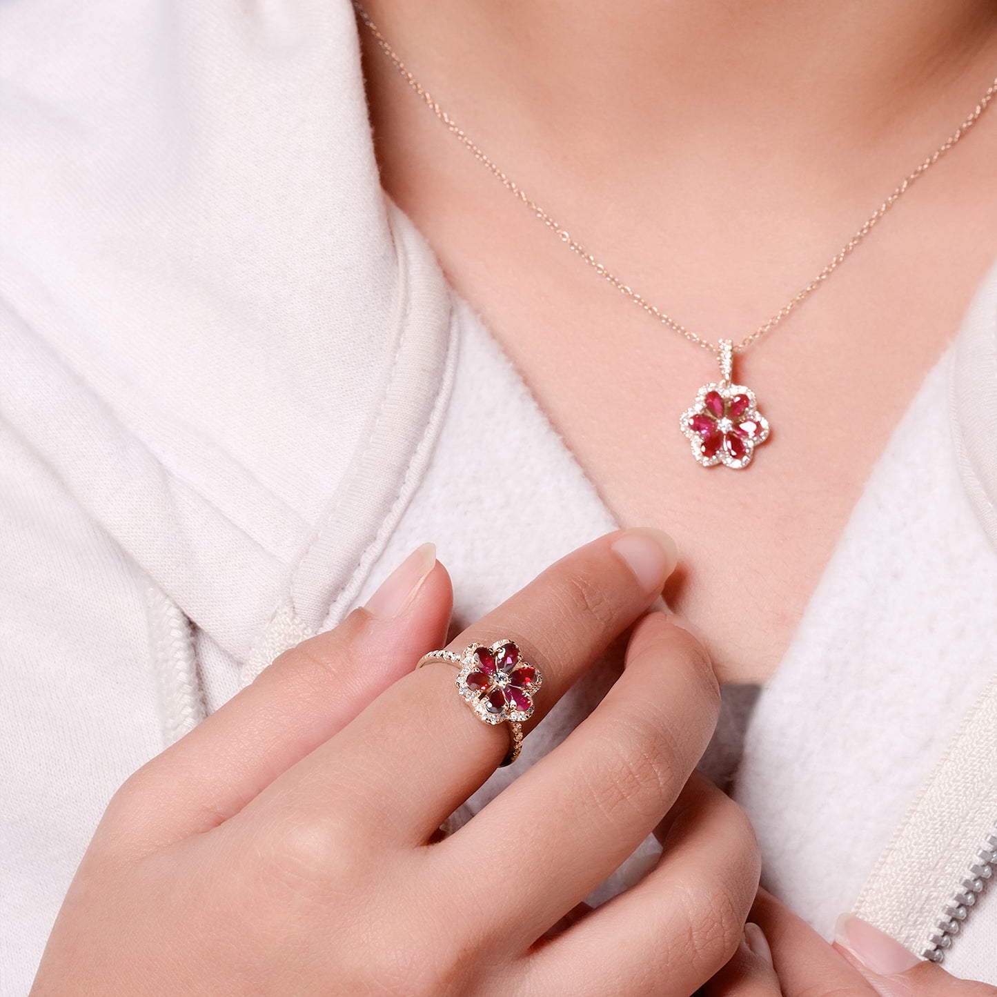 10KT Gold Exquisite Floral Pendant in Gemstone & Diamond