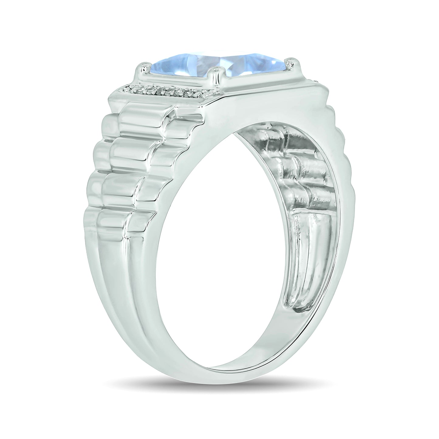 925 Sterling Silver Men's Square Created Gemstone & Diamond Ring