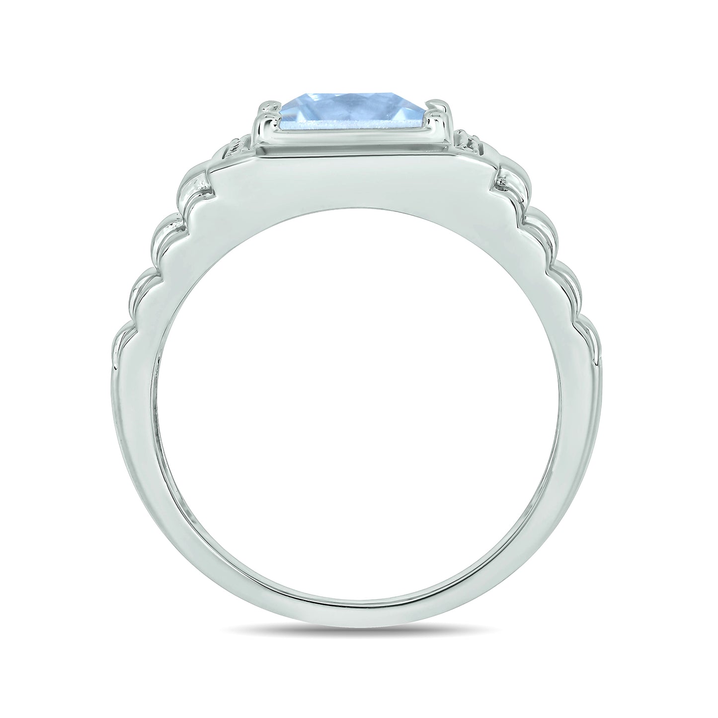 925 Sterling Silver Men's Square Created Gemstone & Diamond Ring