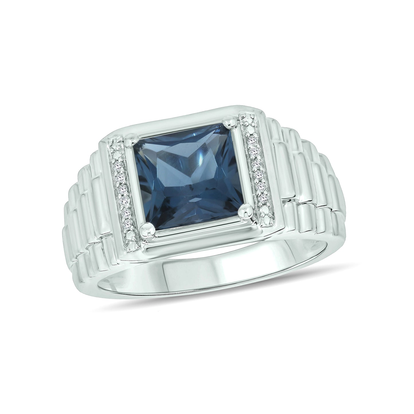 925 Sterling Silver Men's Natural Natural Gemstone & Diamond Ring