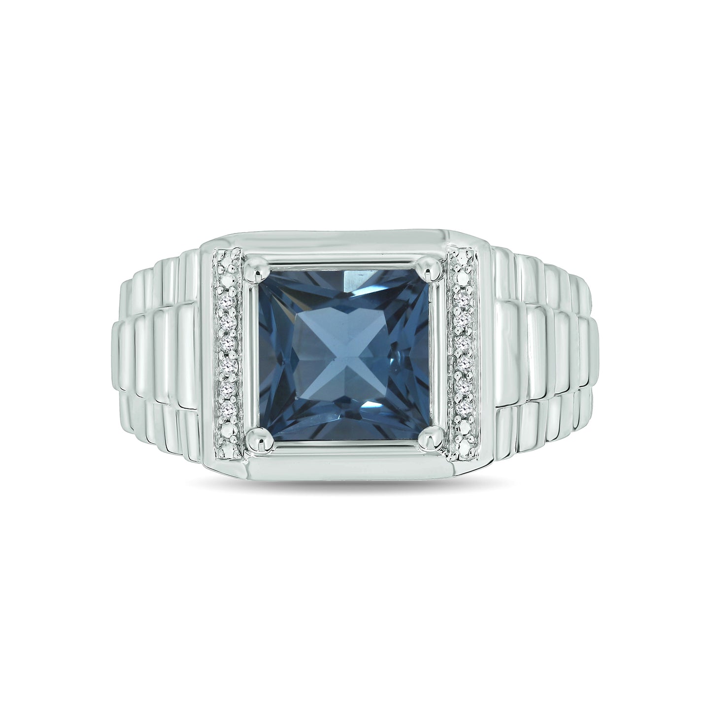 925 Sterling Silver Men's Natural Natural Gemstone & Diamond Ring