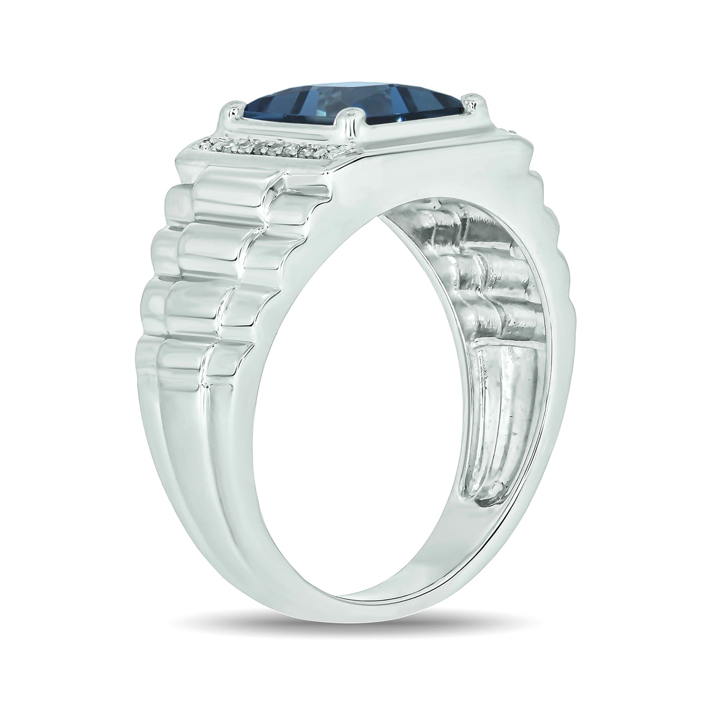 925 Sterling Silver Men's Natural Natural Gemstone & Diamond Ring