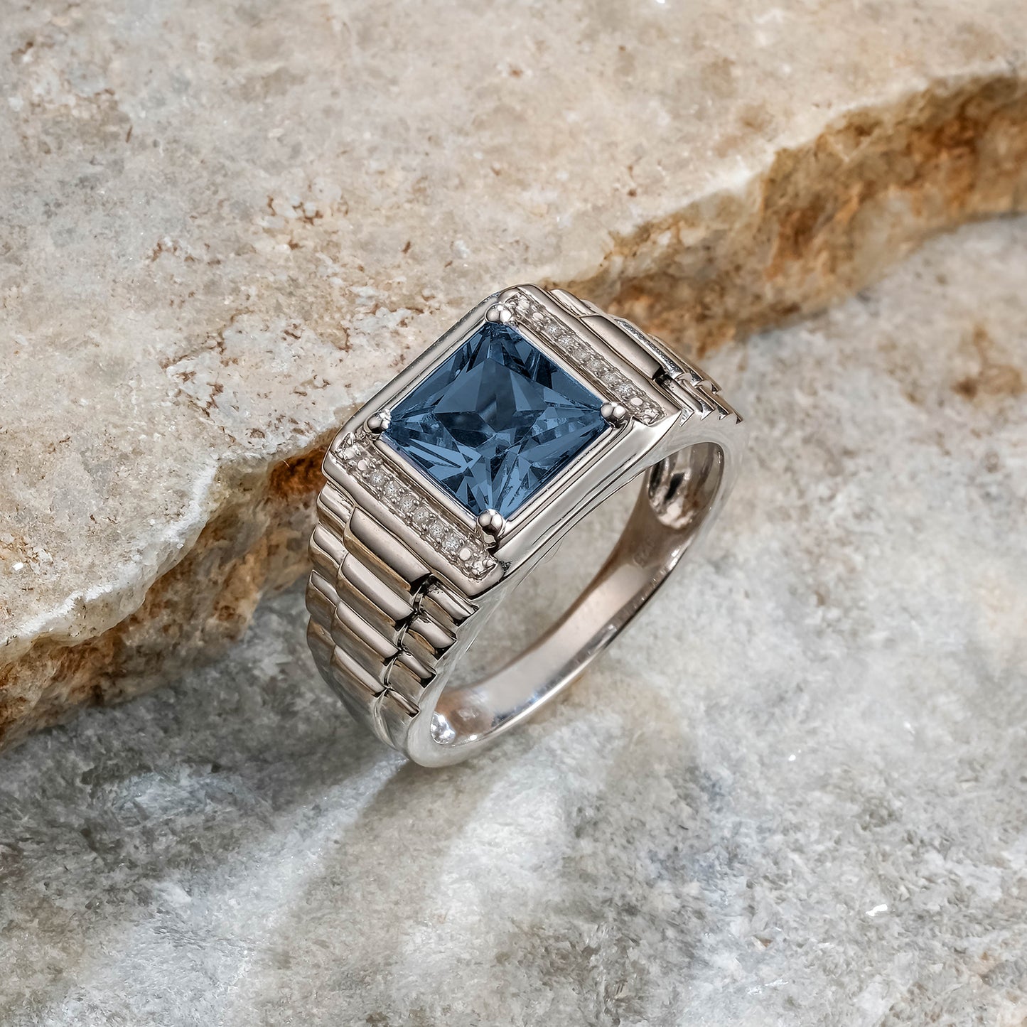 925 Sterling Silver Men's Natural Natural Gemstone & Diamond Ring