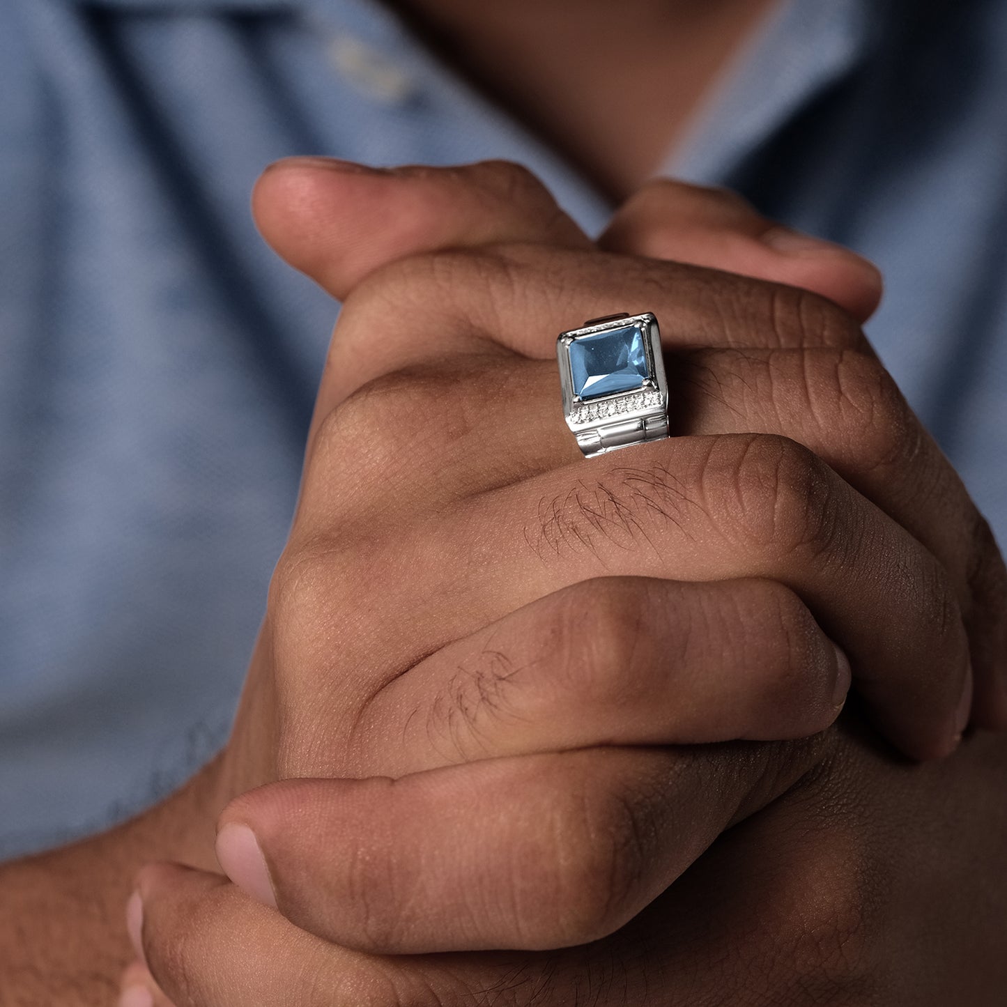 925 Sterling Silver Men's Natural Natural Gemstone & Diamond Ring