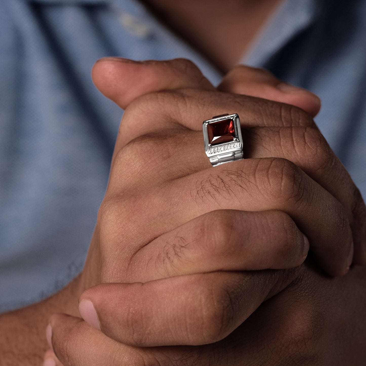 925 Sterling Silver Men's Natural Natural Gemstone & Diamond Ring