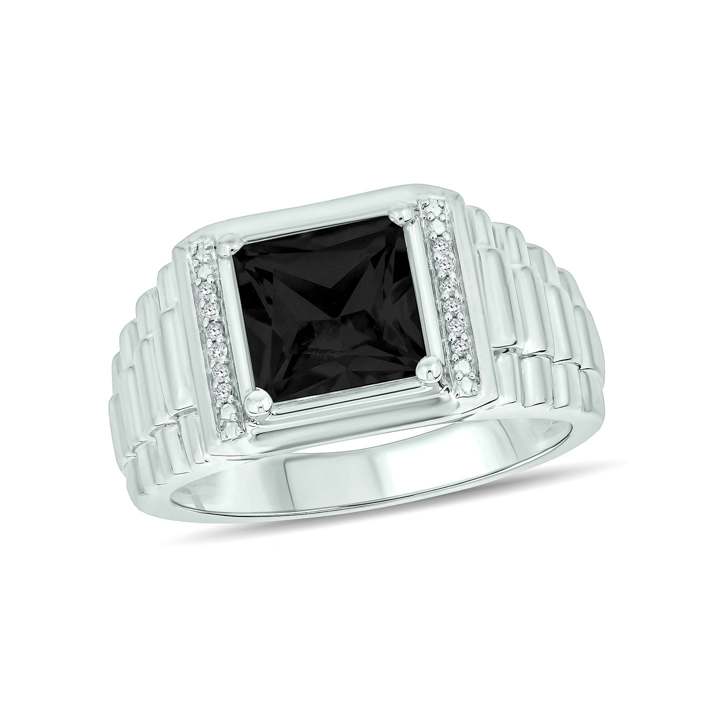 925 Sterling Silver Men's Natural Natural Gemstone & Diamond Ring