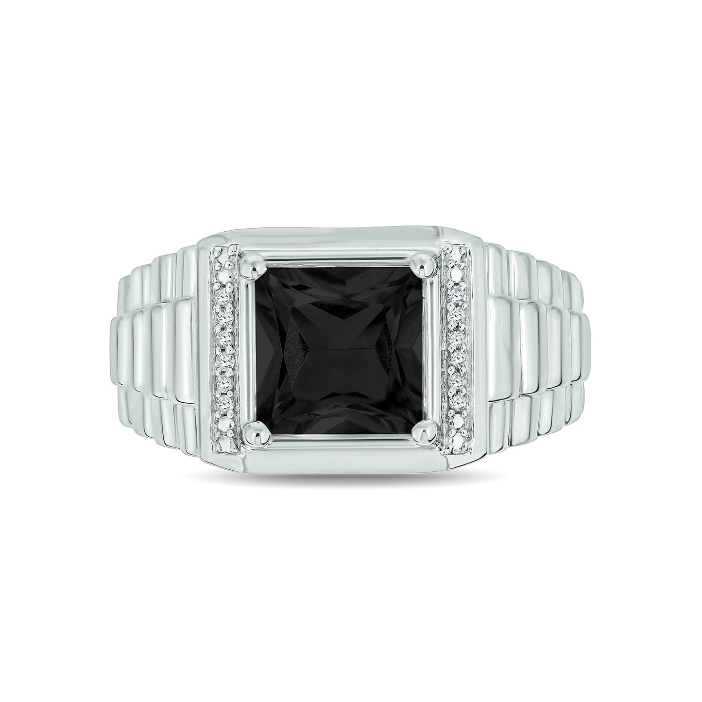 925 Sterling Silver Men's Natural Natural Gemstone & Diamond Ring