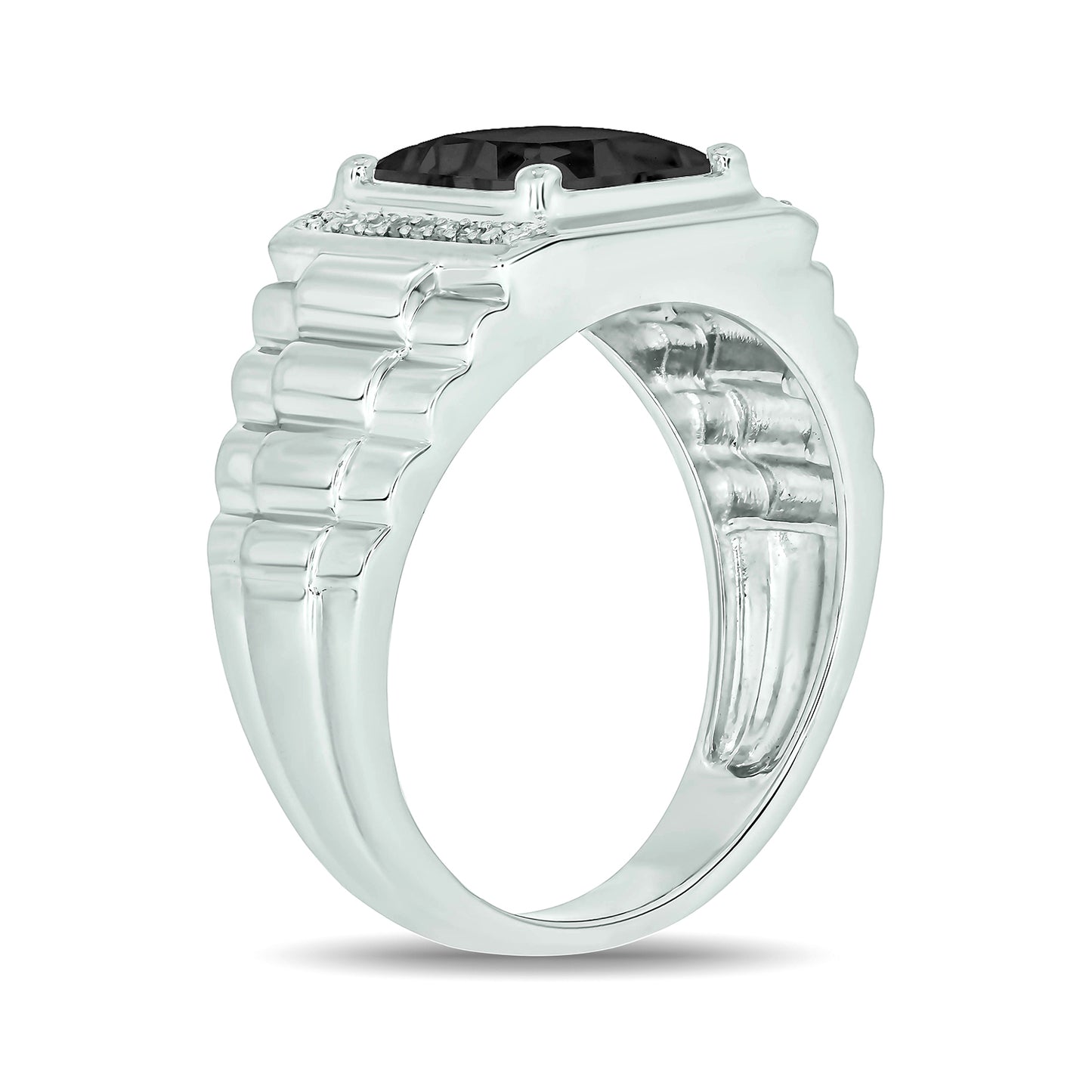 925 Sterling Silver Men's Natural Natural Gemstone & Diamond Ring