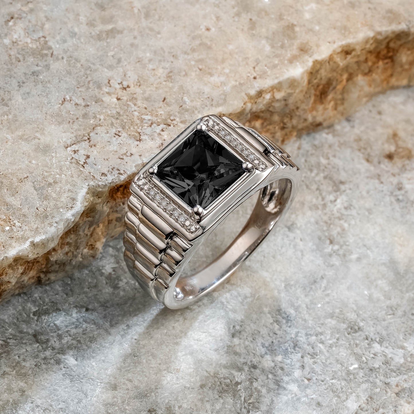 925 Sterling Silver Men's Natural Natural Gemstone & Diamond Ring