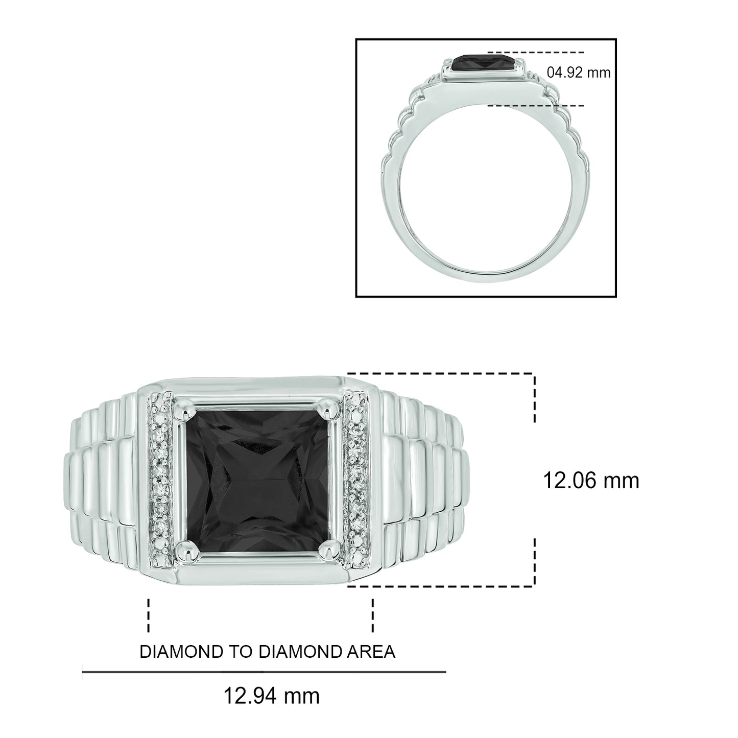 925 Sterling Silver Men's Natural Natural Gemstone & Diamond Ring
