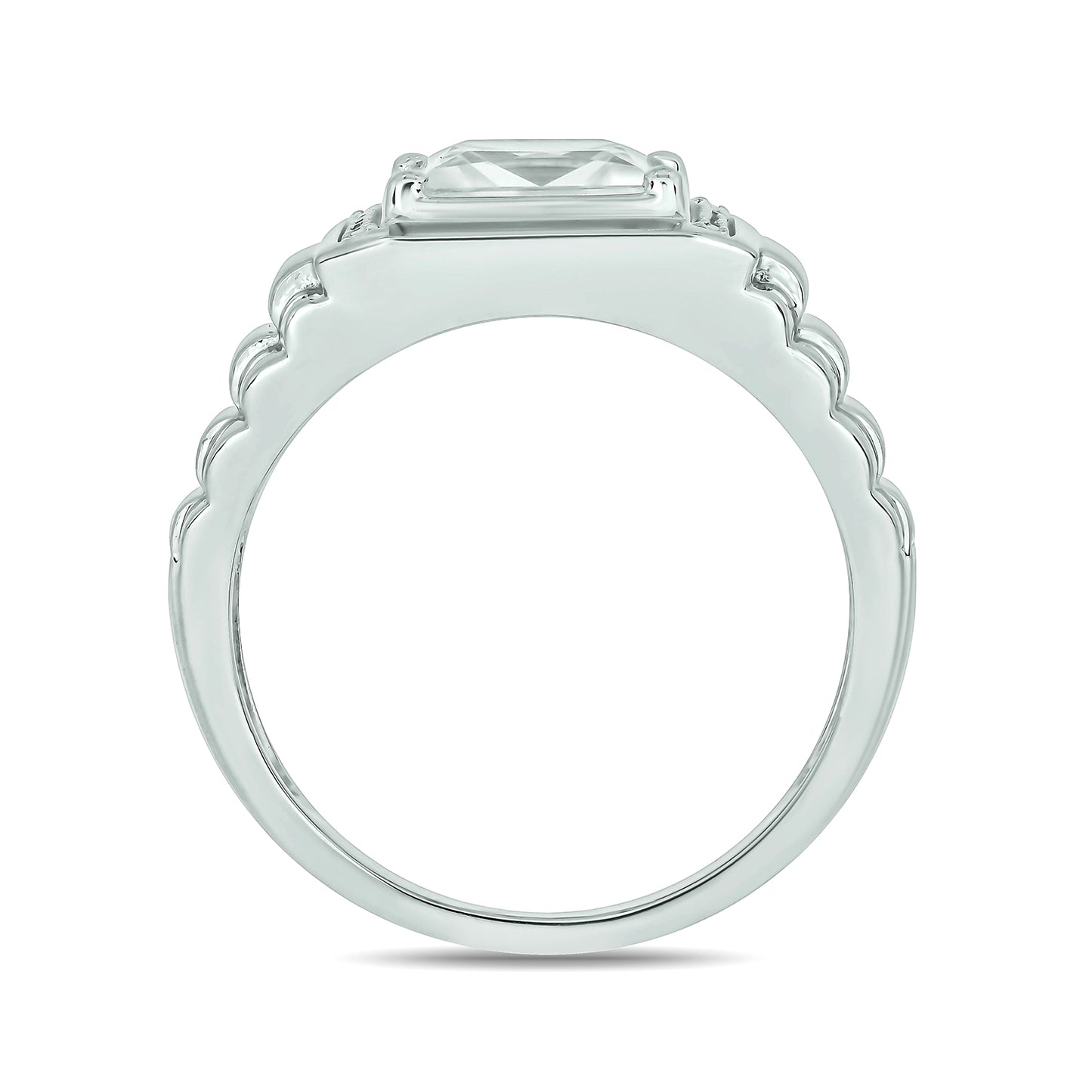 925 Sterling Silver Men's Square Created Gemstone & Diamond Ring