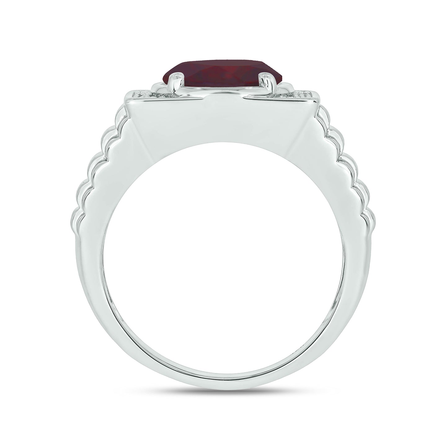 925 Sterling Silver Men's Ribbed Shank Round Natural Gemstone & Diamond Ring