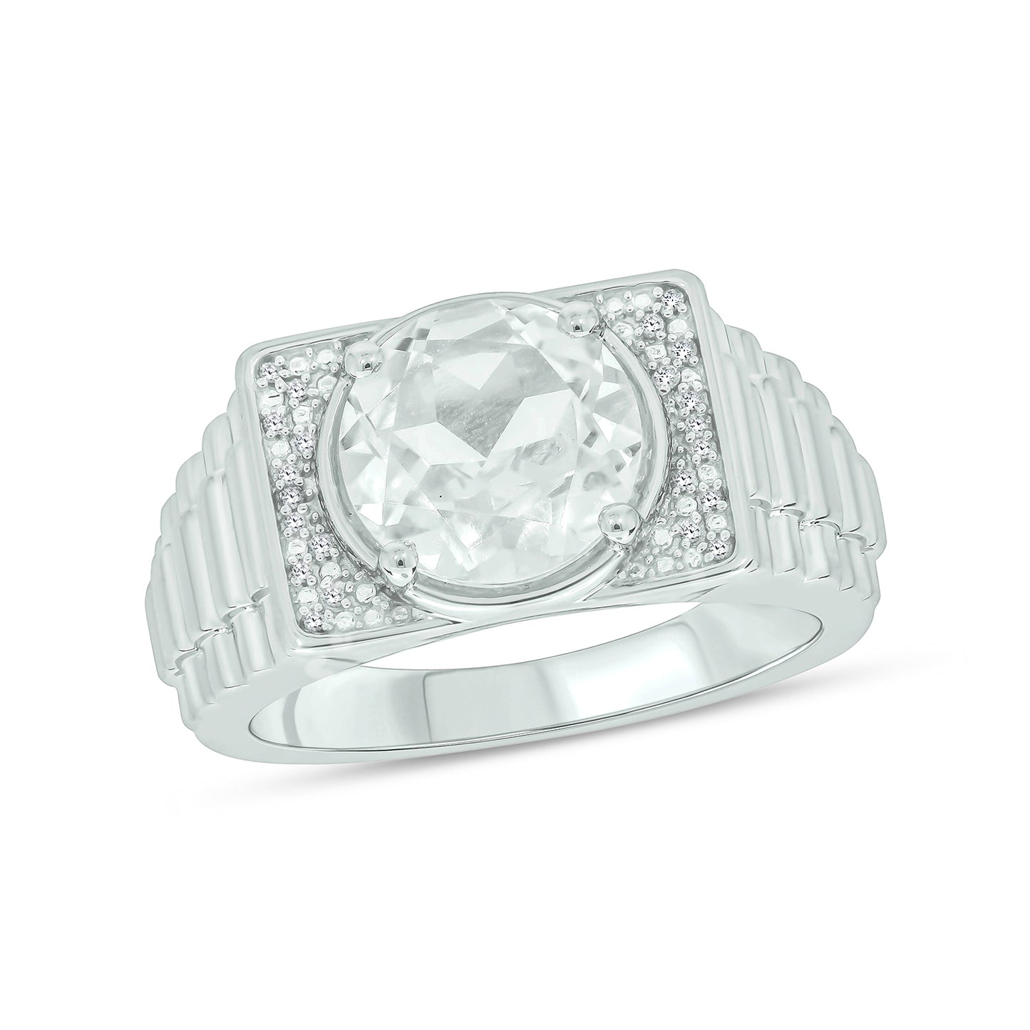 925 Sterling Silver Men's Round Created Gemstone & Diamond Ring