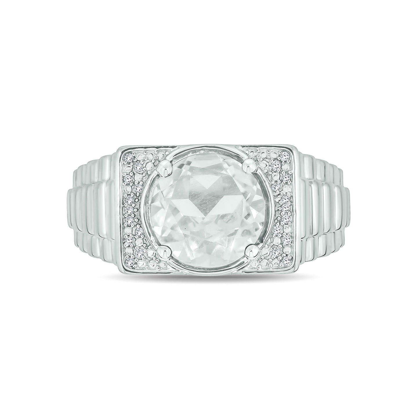 925 Sterling Silver Men's Round Created Gemstone & Diamond Ring