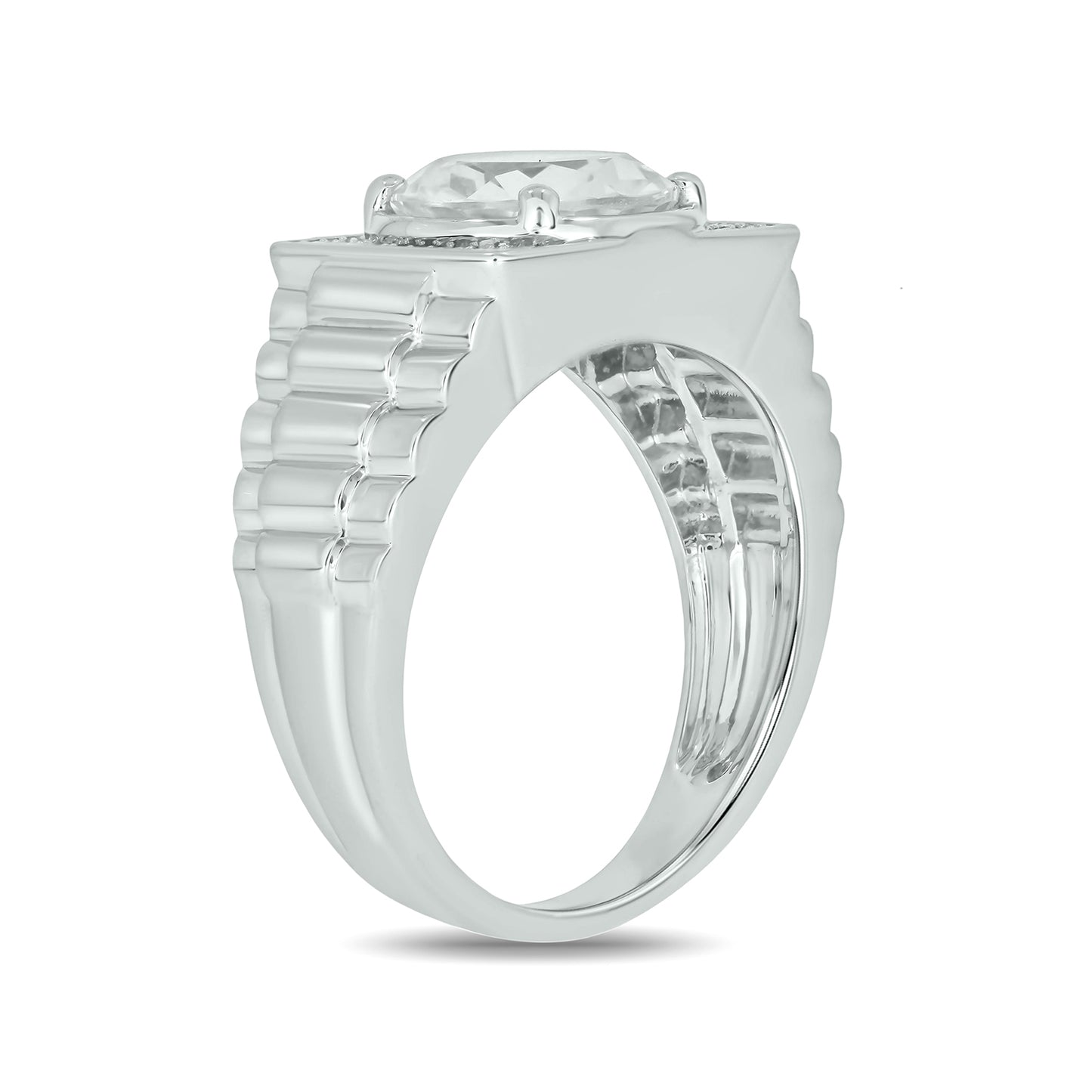 925 Sterling Silver Men's Round Created Gemstone & Diamond Ring