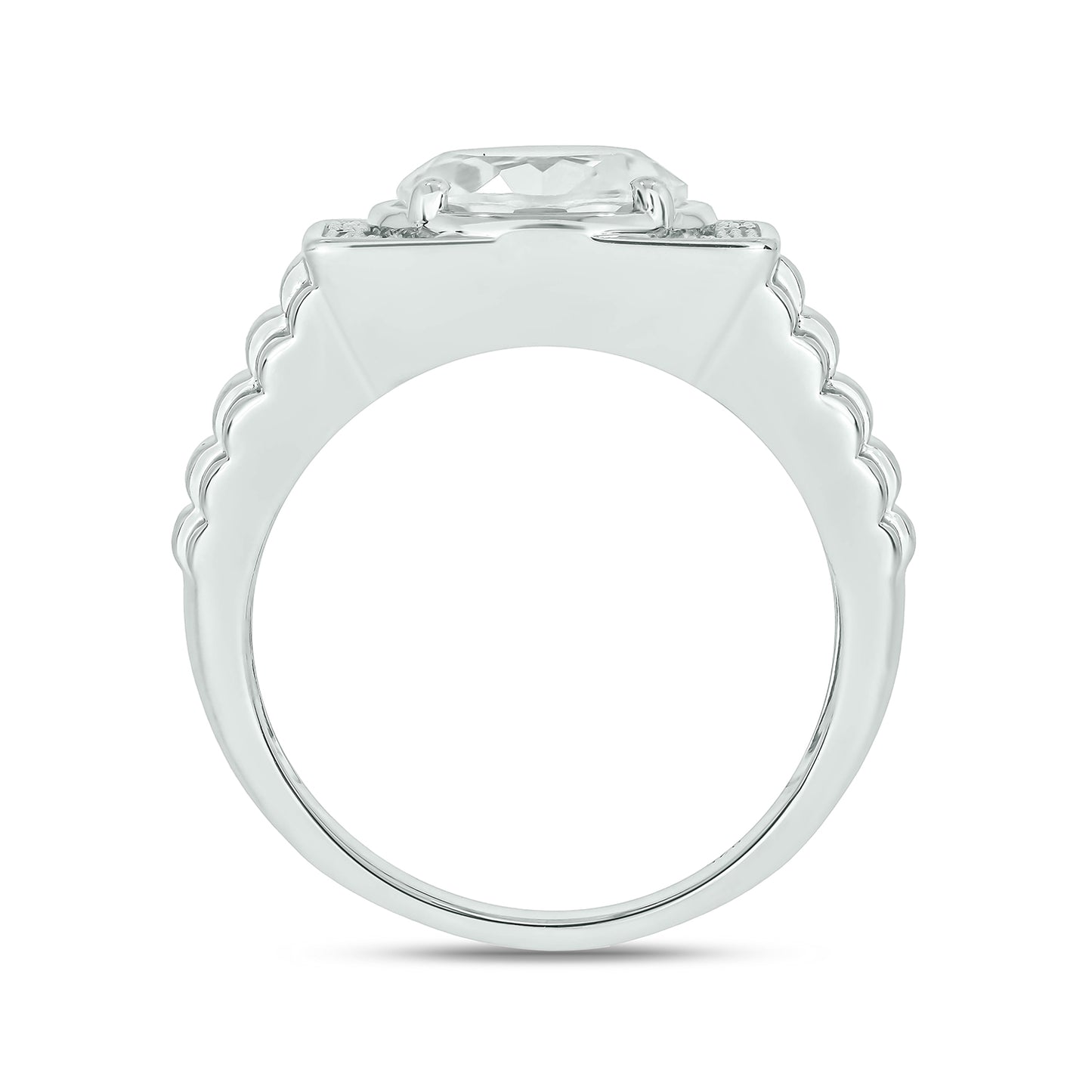 925 Sterling Silver Men's Round Created Gemstone & Diamond Ring