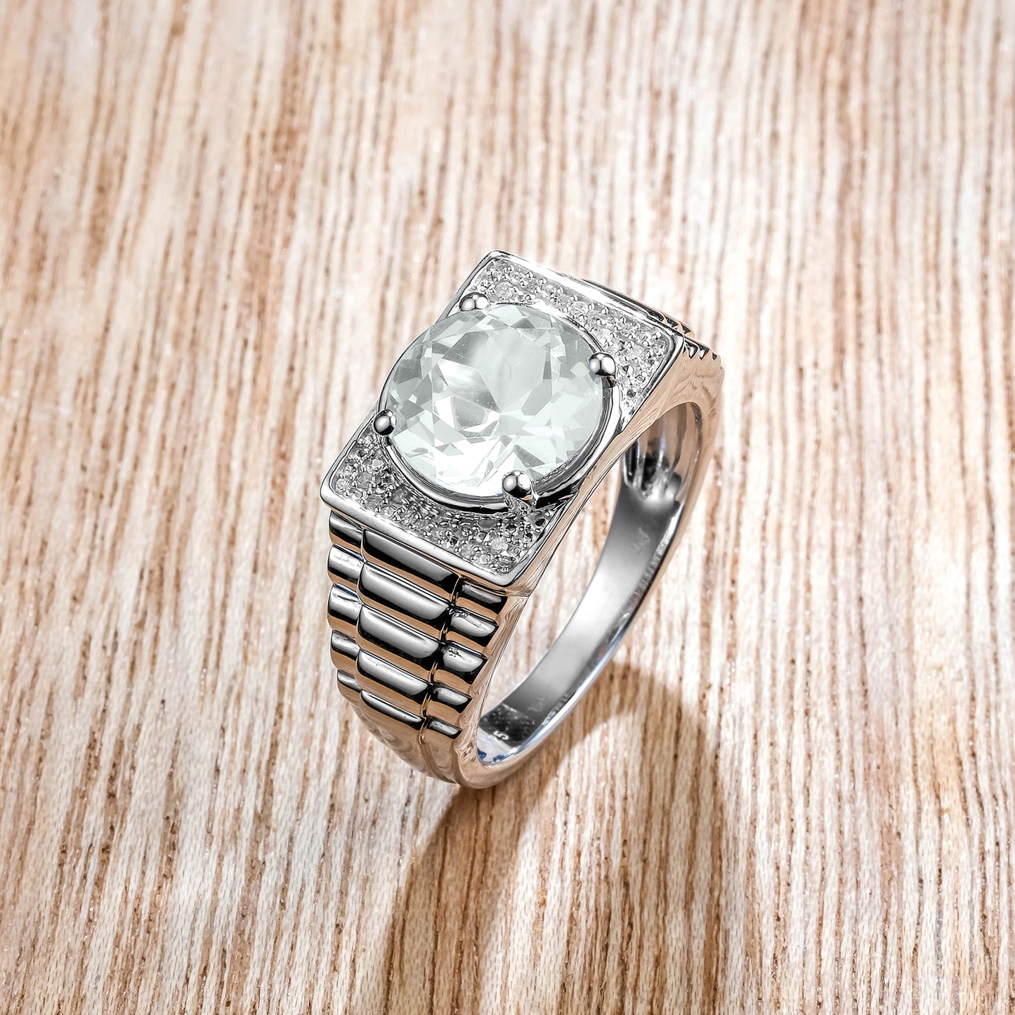 925 Sterling Silver Men's Round Created Gemstone & Diamond Ring