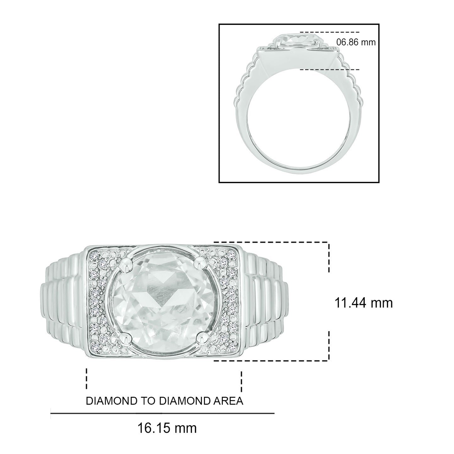 925 Sterling Silver Men's Round Created Gemstone & Diamond Ring