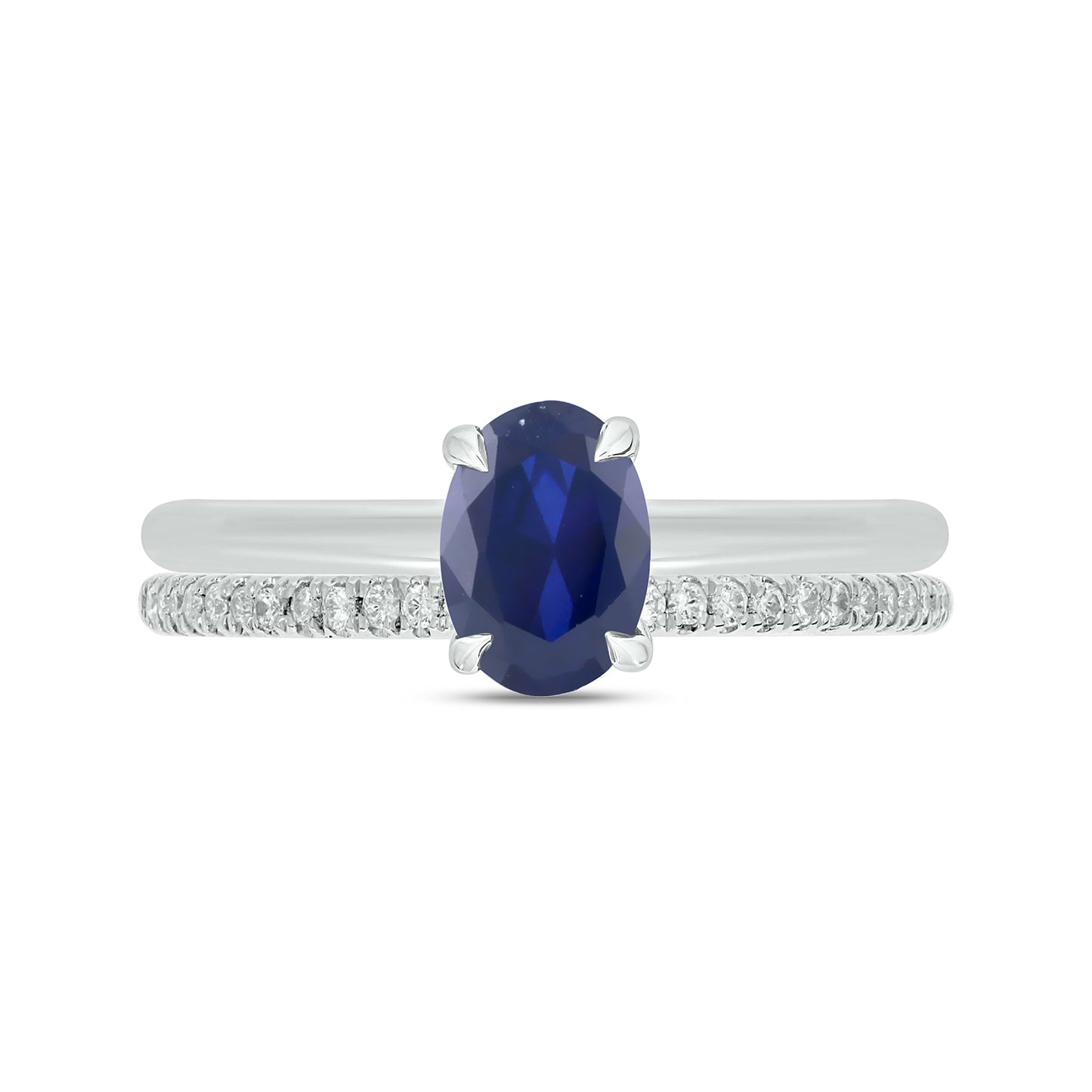 10KT Gold & Diamond & Blue Sapphire Wedding Ring Set