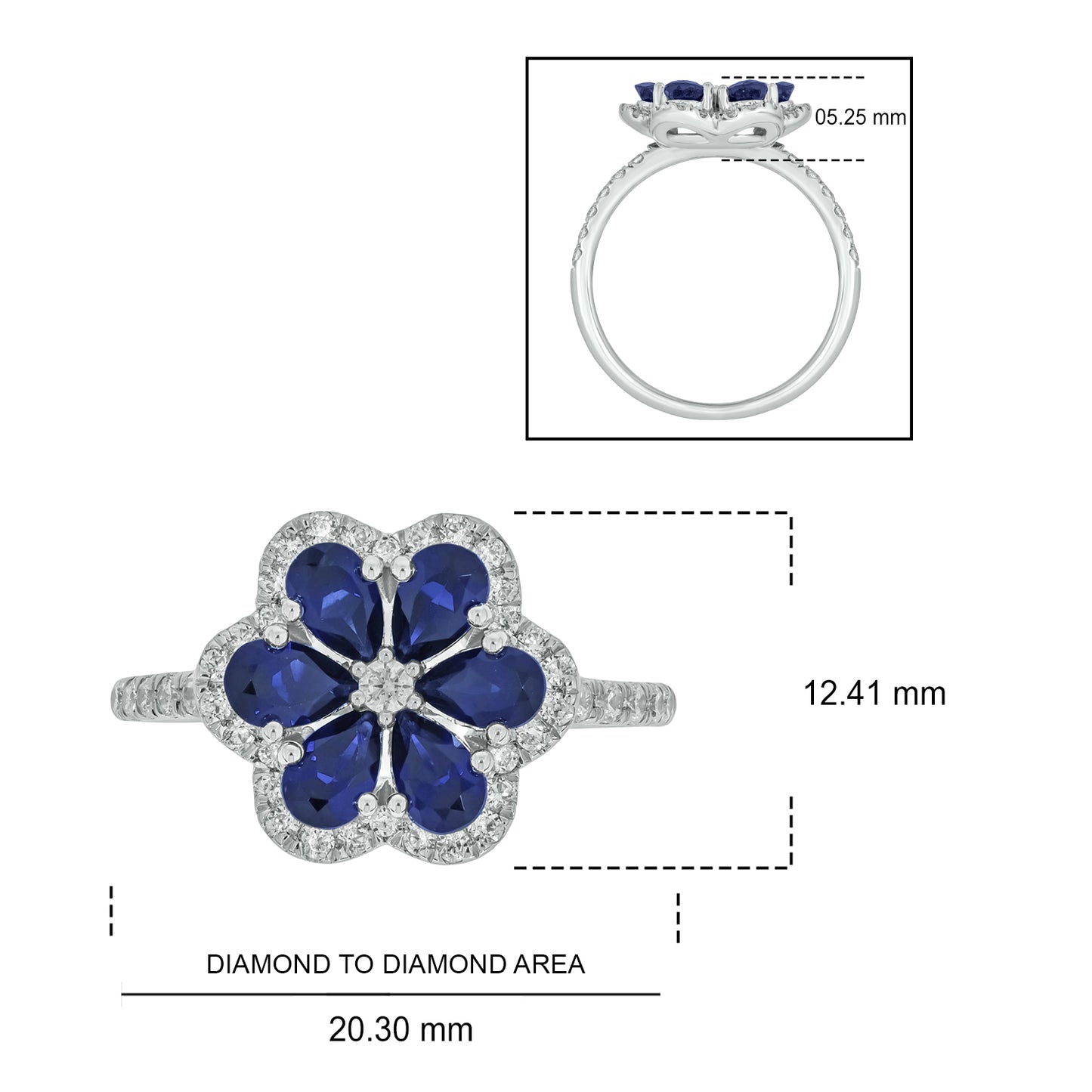 10KT Gold Cocktail Floral Gemstone & Diamond Ring