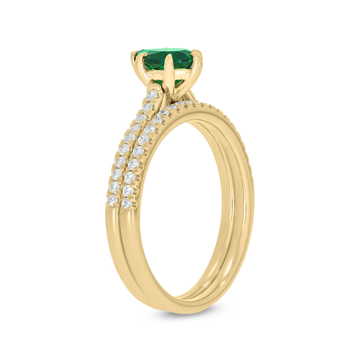 10KT Gold Classic Pear Shaped Green Emerald Solitaire & Diamond Wedding Ring Set