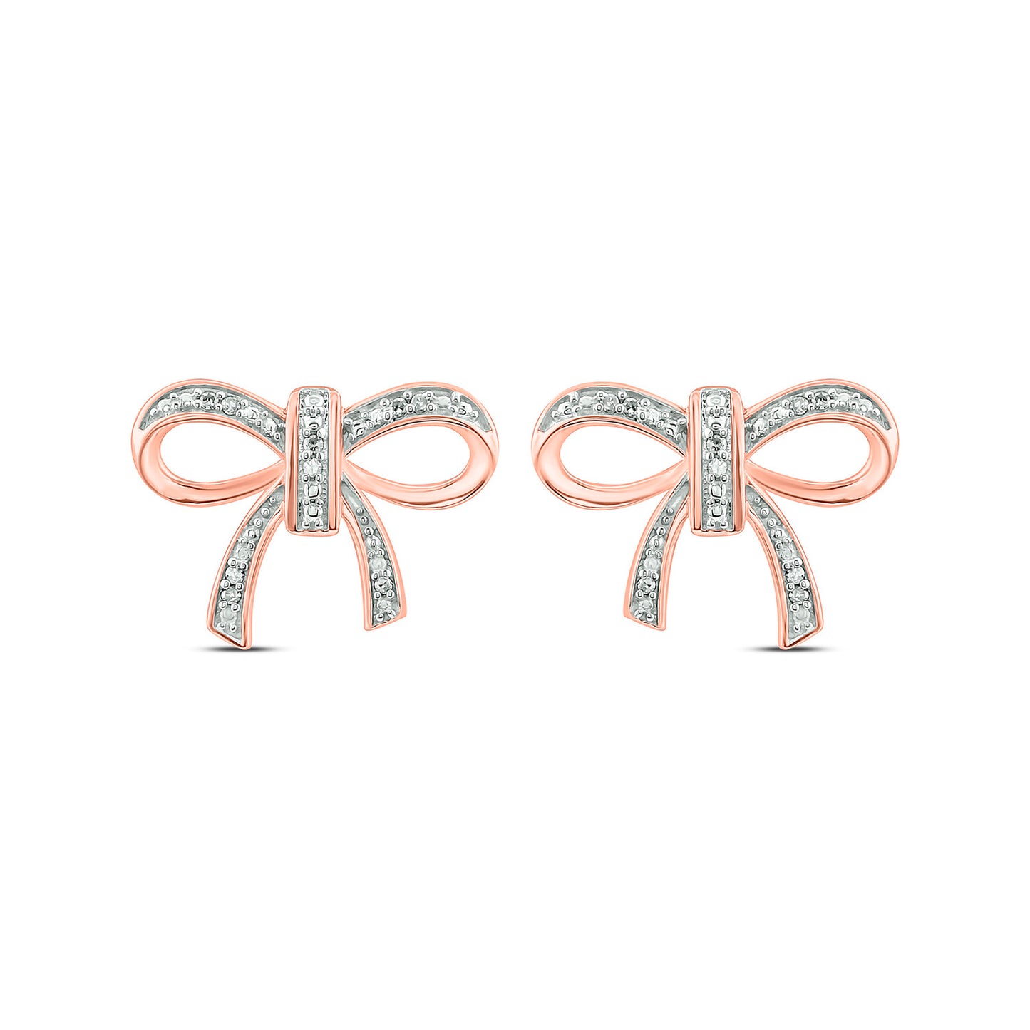 Diamond Accent Ribbon Bow Earrings in 925 Sterling Silver