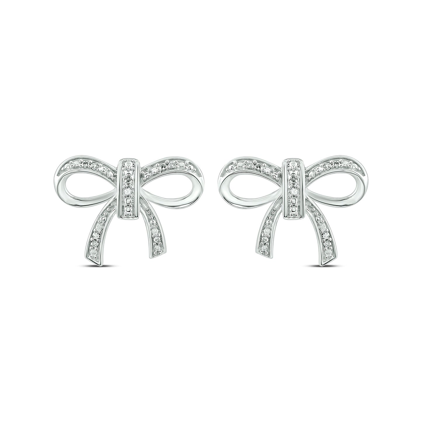 Diamond Accent Ribbon Bow Earrings in 925 Sterling Silver