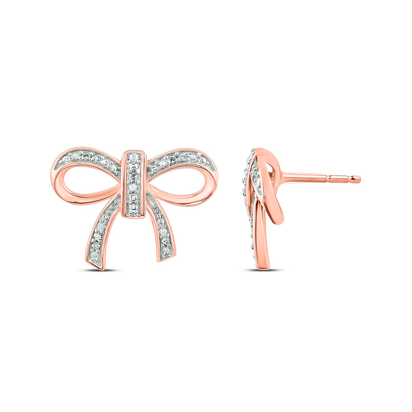 Diamond Accent Ribbon Bow Earrings in 925 Sterling Silver