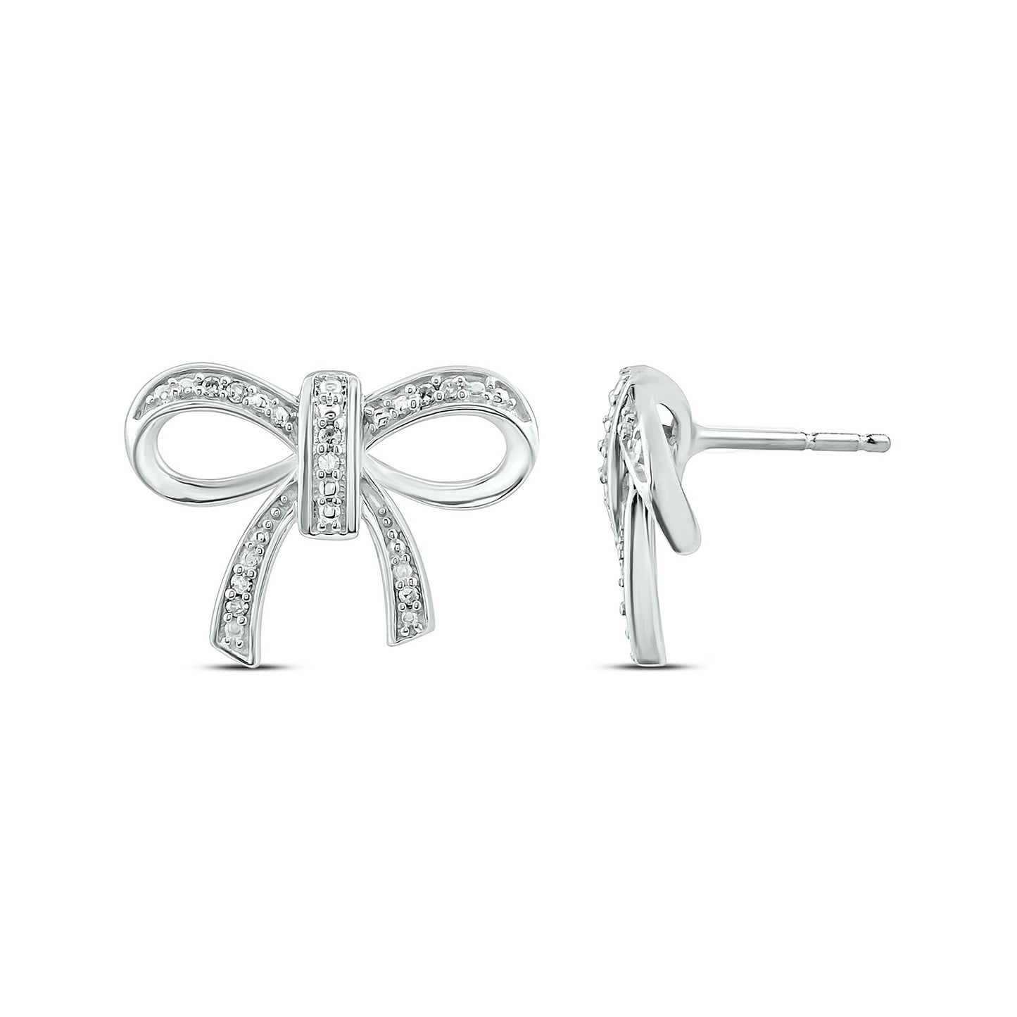Diamond Accent Ribbon Bow Earrings in 925 Sterling Silver