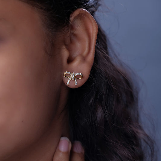 14K & 18K Gold Vermeil Diamond Ribbon Bow Earrings