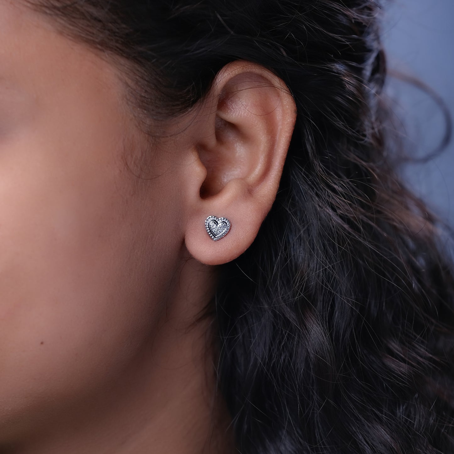 925 Sterling Silver Cluster Heart Diamond Stud Earrings