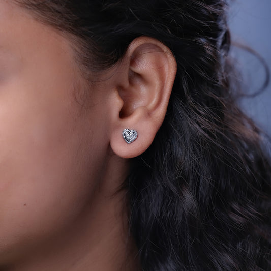 925 Sterling Silver Cluster Heart Diamond Stud Earrings