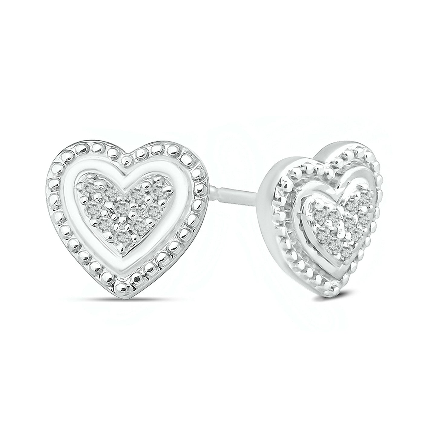 925 Sterling Silver Cluster Heart Diamond Stud Earrings