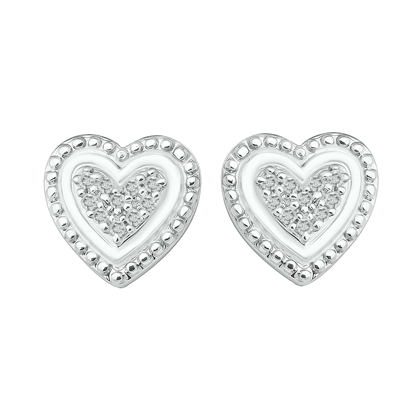 925 Sterling Silver Cluster Heart Diamond Stud Earrings