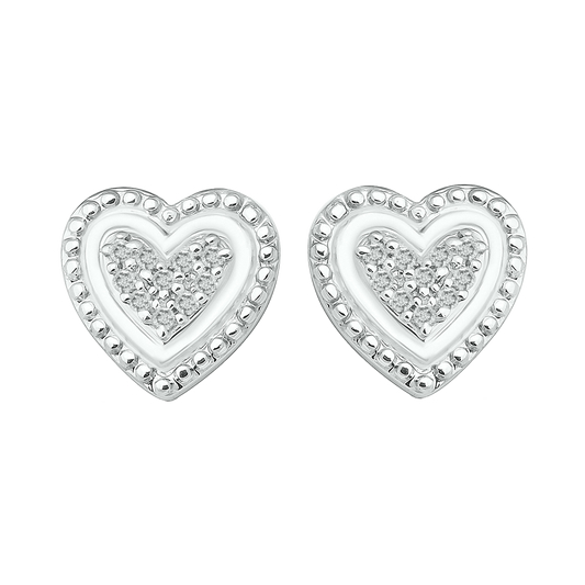 925 Sterling Silver Cluster Heart Diamond Stud Earrings