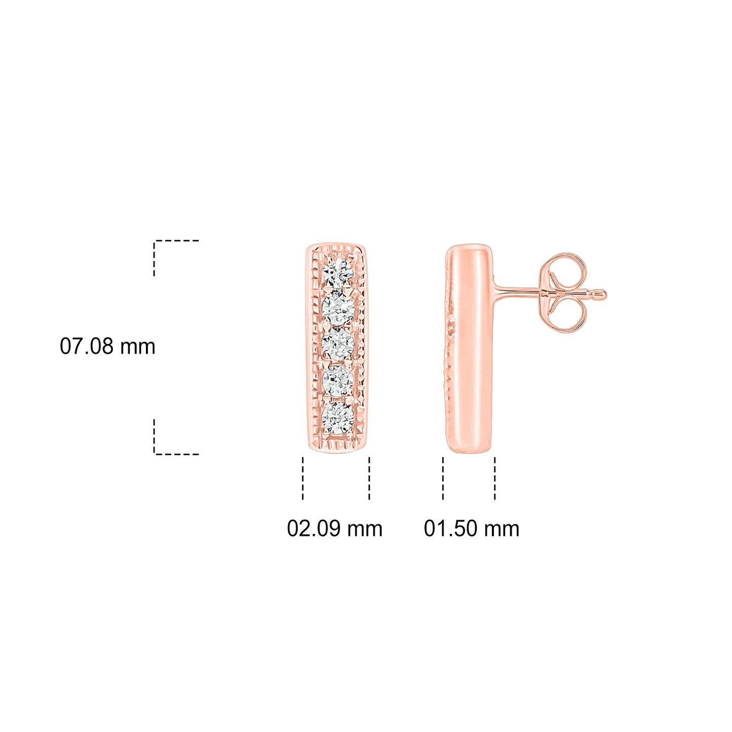 14K Gold Dainty Bar Stud Earrings